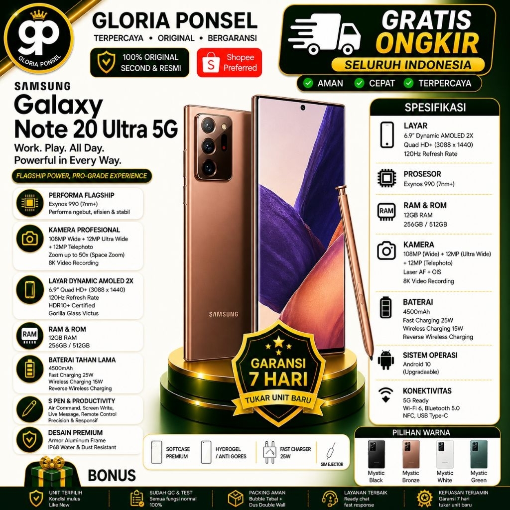 Samsung Galaxy Note 20 Ultra 5G Second Sein Like New 99% garansi resmi