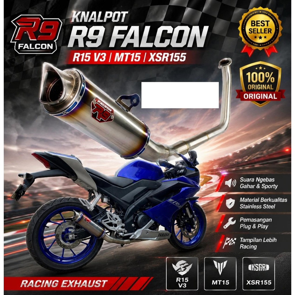 Knalpot R9 Falcon YAMAHA R15v3 XSR155 full system original MT15 R15v4