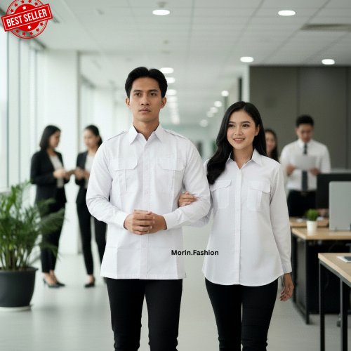 Baju Dinas PDH Pria Dan Wanita Putih Model Reguler Panjang Lengan Panjang