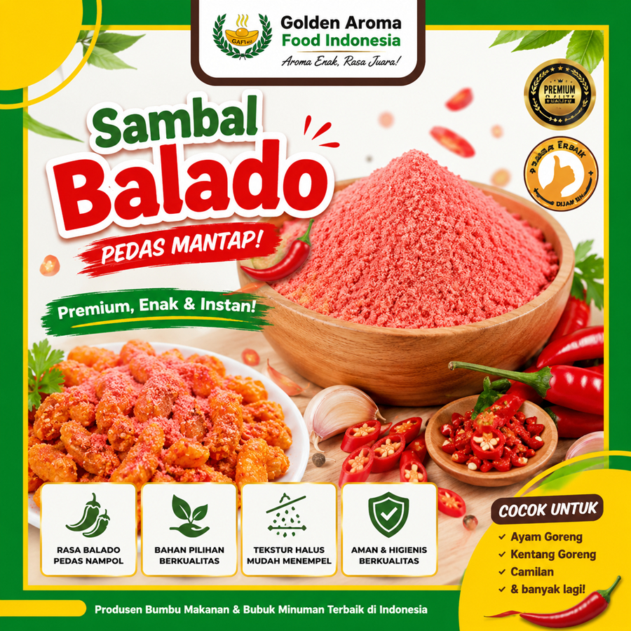 Bumbu Tabur Rasa Sambal Balado Pedas, Jual Bubuk Tabur Sambal Balado Pedas Murah Enak Aman Terbaik
