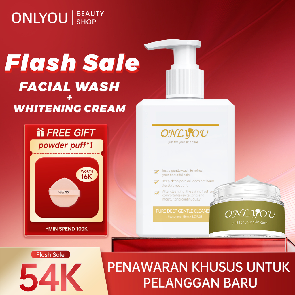[BPOM]ONLYOU Skincare Paket Amino Acid Brightening Facial Wash & ONLYOU Whitening Essence Moisturizi