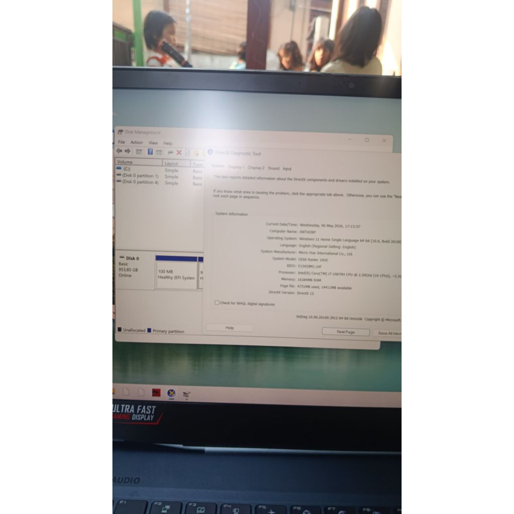 Laptop Gaming MSI i7 gen 10 ram 16 ssd 1tb rtx 3060