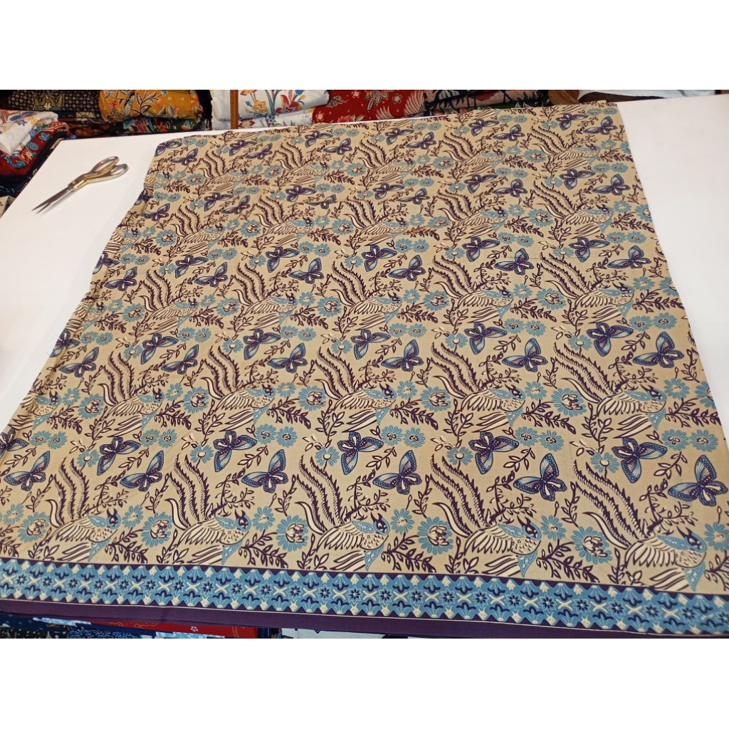 kain batik solo premium meteran motif burung kupu warna cokelat