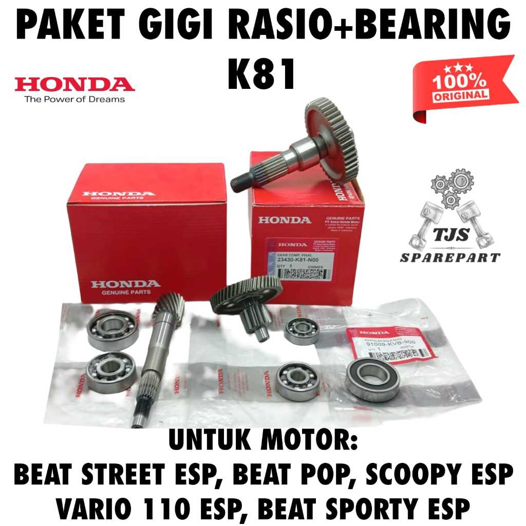 PAKET GIGI RASIO + BEARING K81 HONDA BEAT ESP, BEAT STREET, GIGI RASIO HONDA BEAT SPORTY