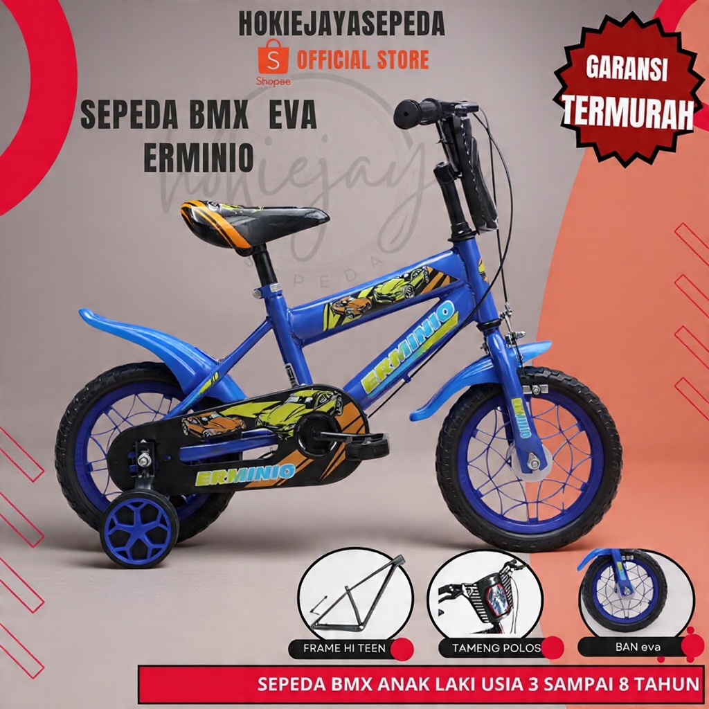 Sepeda anak BMX 12"  ERMINIO Ban Busa EVA boy  (untuk anak laki laki usia 2 - 4 tahun)