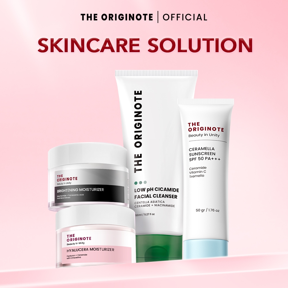 The Originote Bundle 4in1 Day & Night Set - Paket Skincare Moisturizer, Hyalu-C Serum, Peeling Serum