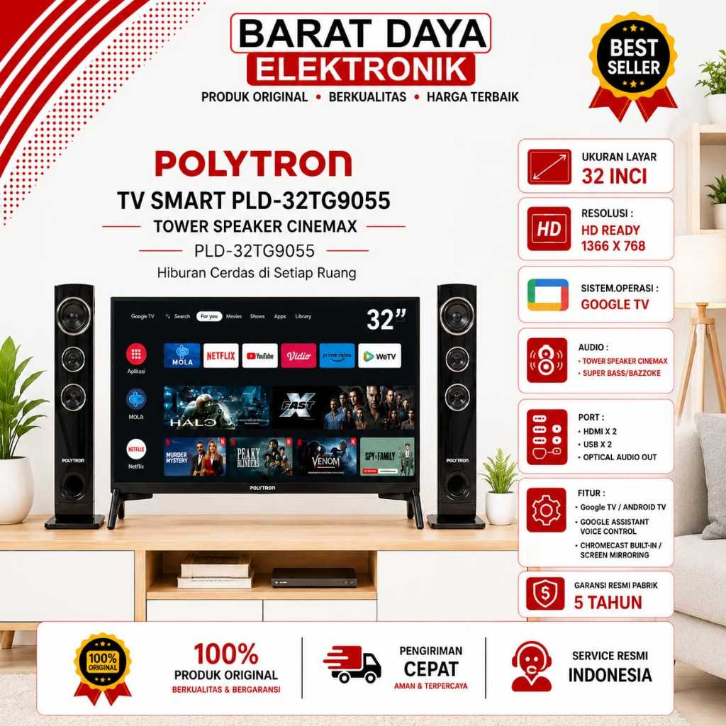 LED TV 32 Inch Polytron Full HD Android TV PLD-32TG9055/PLD-32TG5055 LED Polytron Android Digital