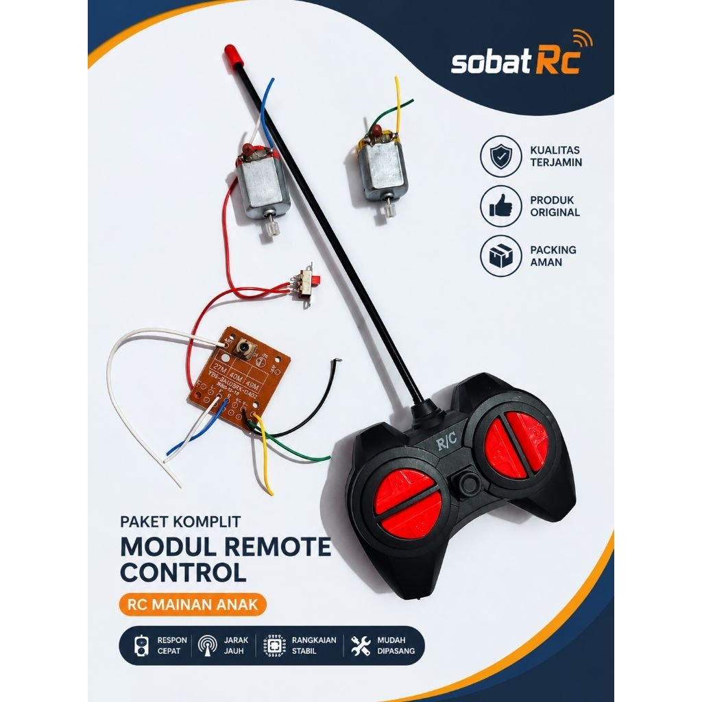 Remote Control RC 27MHz 2CH + Modul PCB + Dinamo – Paket Komplit Siap Pakai