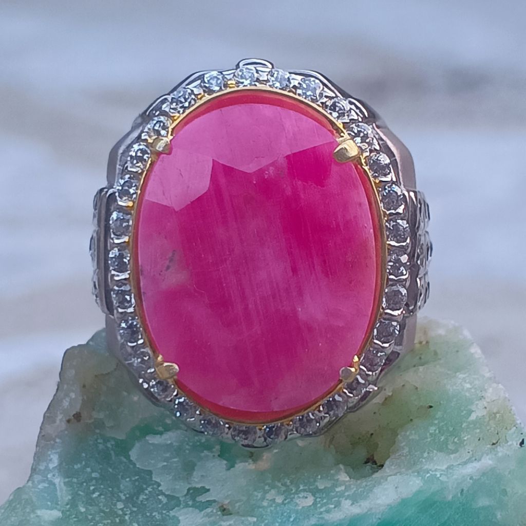 Natural batu Ruby Burma NTE memo lab ring perak