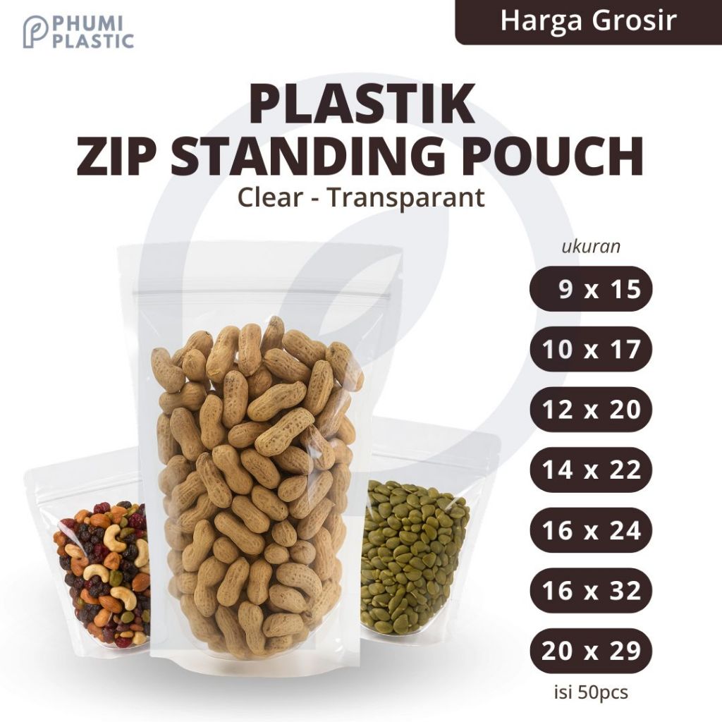 Plastik Standing Pouch ZIP Clear Transparant Bening | Clear Standing Pouch Seal 50pcs
