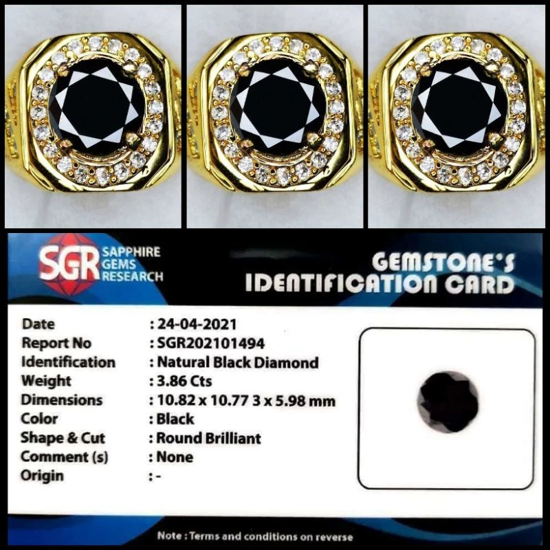 CINCIN BATU PERMATA NATURAL BLACK DIAMOND PLUS MEMO SGR