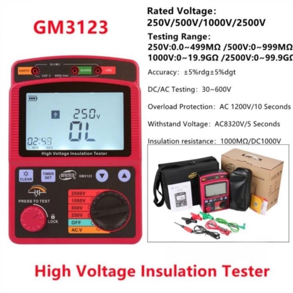 Insulation Tester Benetech GM3123 High Voltage 5KV Resistance Tester
