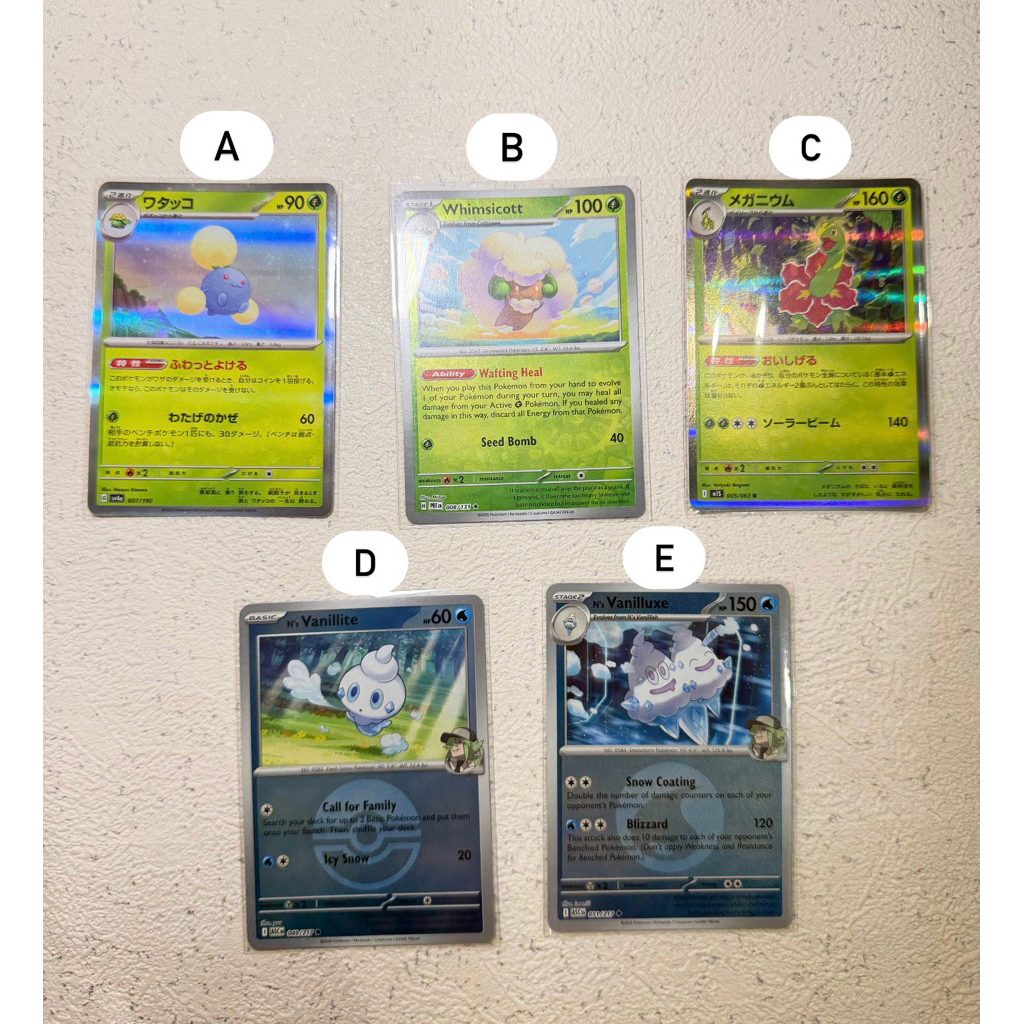 JUMPLUFF WHIMSICOTT MEGANIUM N’S VANILLITE VANILLUXE HOLO TCG POKEMON CARDS DECK MAINAN ORI SAR, AR,
