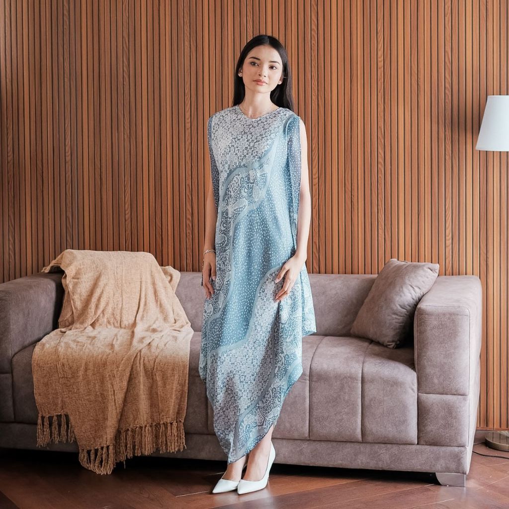 Aksa Long Dress Batik Viscose | Dress Batik Pesta Kondangan | titik moela