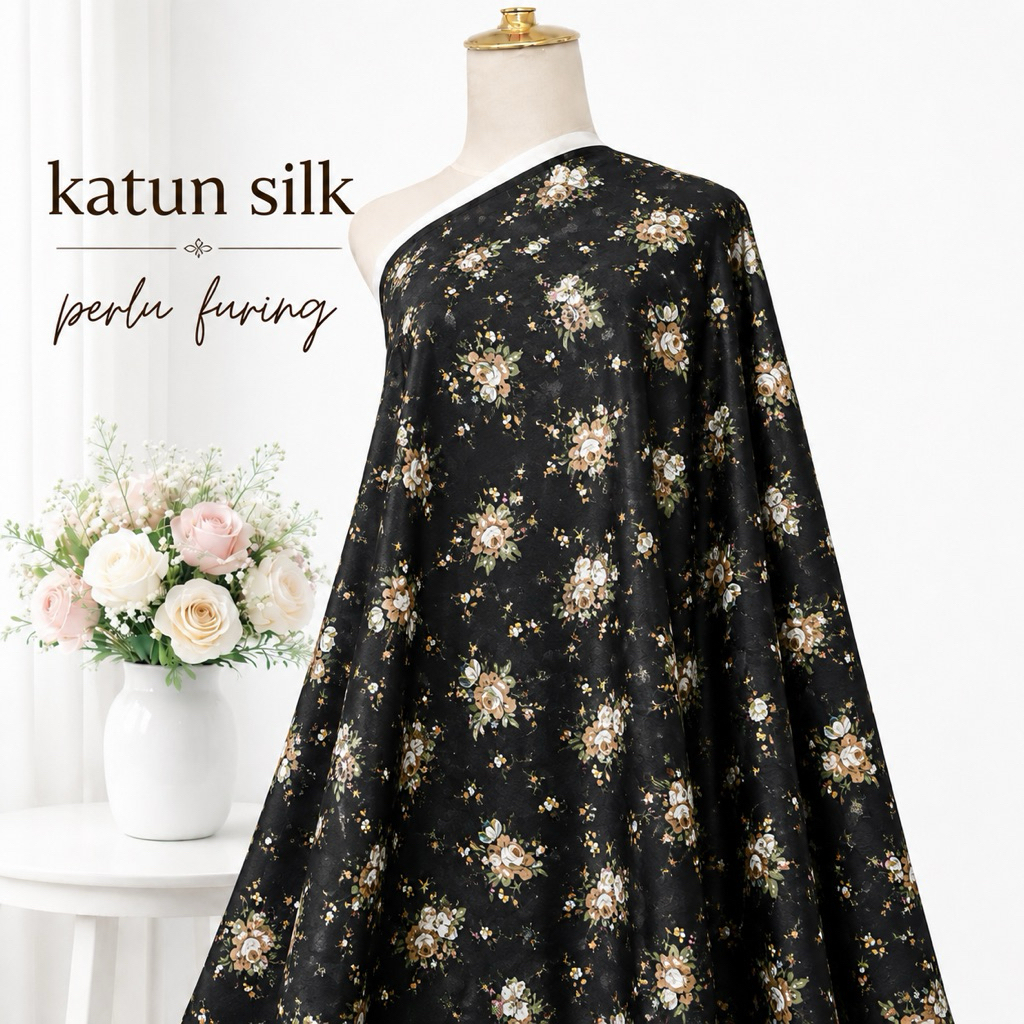 kain katun silky semi sutra motif bunga halus& lembut