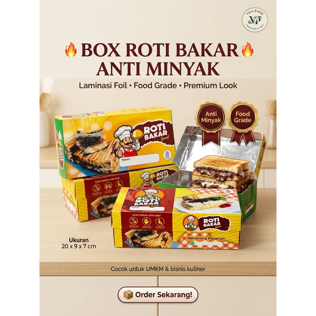 BOX ROTI BAKAR LAMINASI FOIL UKURAN 20 x 9 x 7