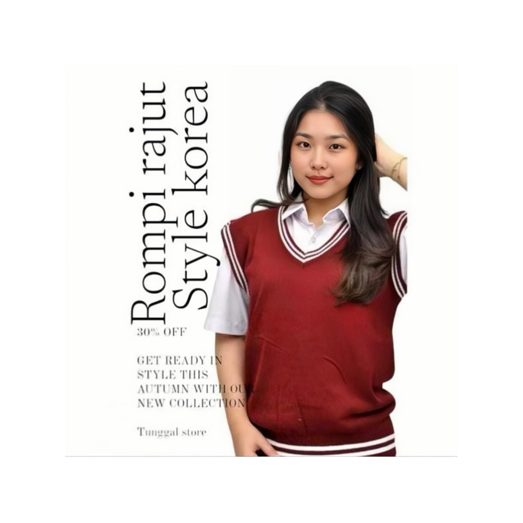 vest rompi rajut knit list korea bahan tebal premium/seragam sekolah SMP/SMA/kuliah/kantor/unisex