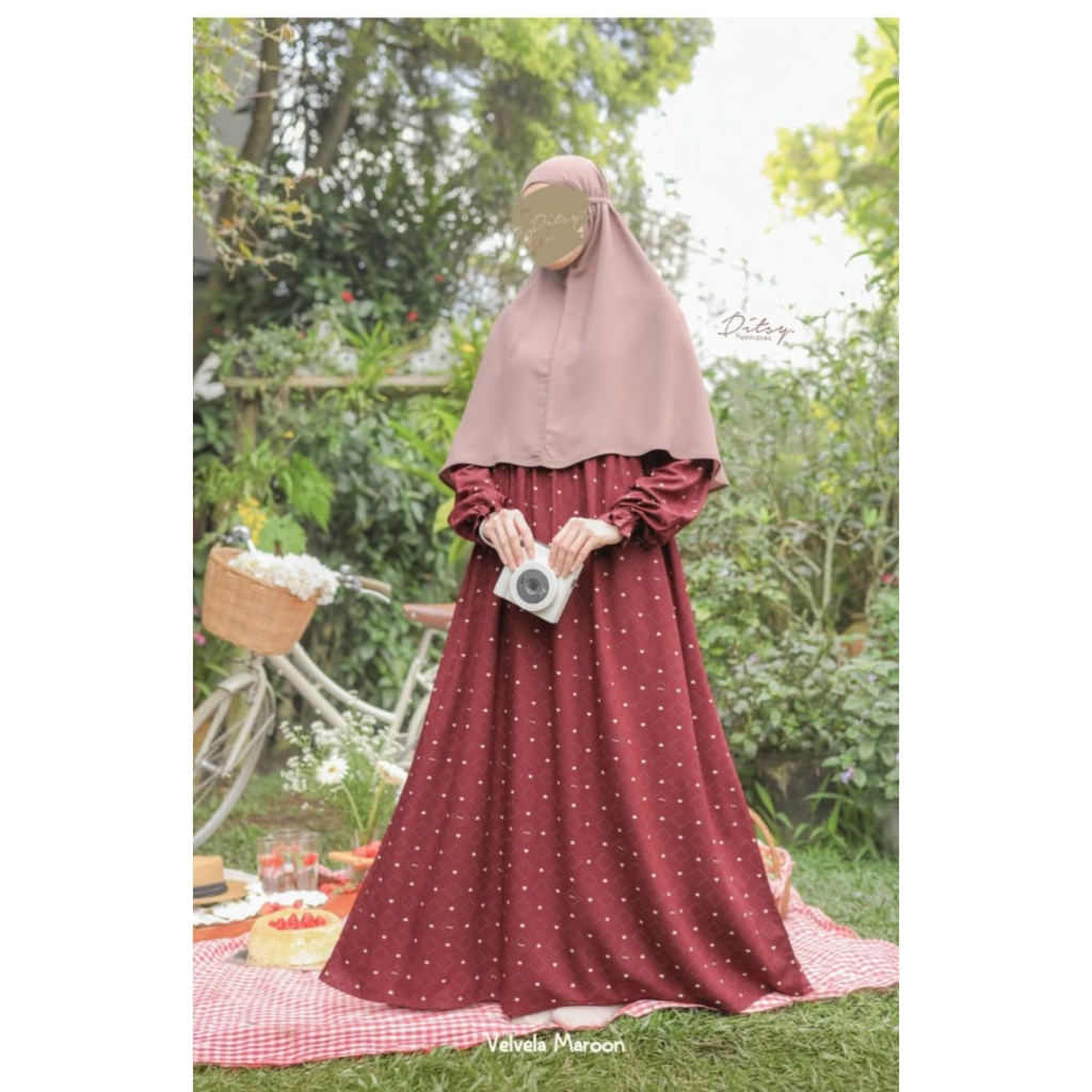 Ditsy Nightgown Velvela Maroon size M