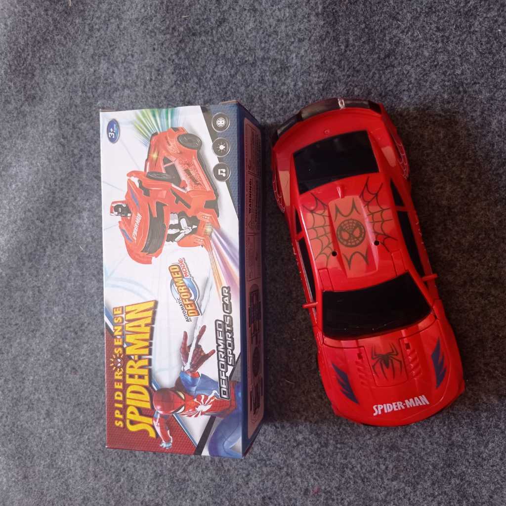 Mobilan Transformer Spiderman Bisa Jalan Robot Musik Suara Baterai AA Anak