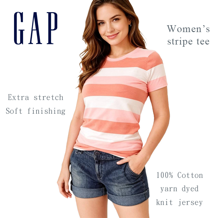 Atasan kaos wanita GAP orange stripe covered label