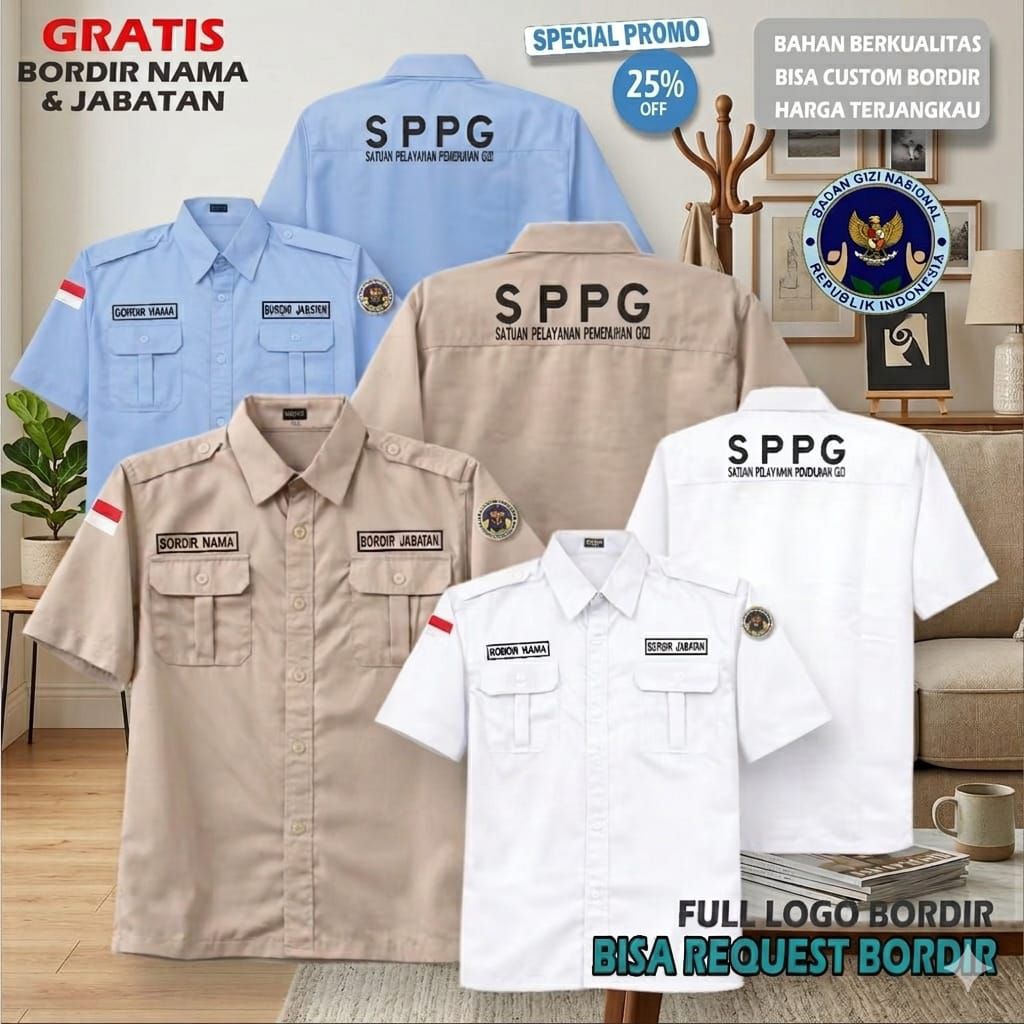 kemeja sppg baju pdh bgn biru muda pendek