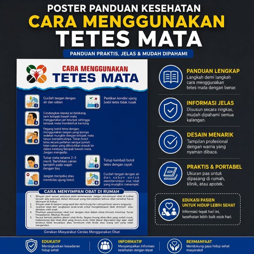 Poster PIO Cara Penggunaan Tetes Mata, Poster Farmasi Apotek