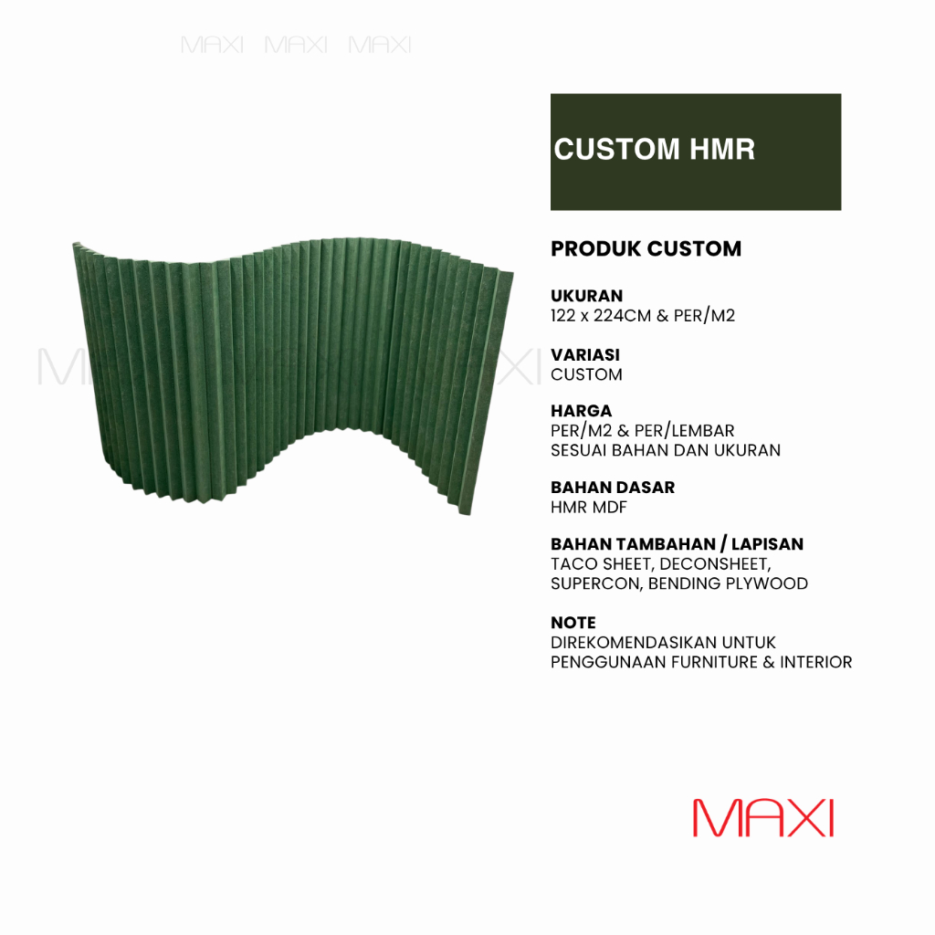 PRODUK CUSTOM - Ukuran 122 x 244cm & Per/M2 | Harga Per/M2 & Per Lembar| HMR MDF | TACO SHEET | BEND