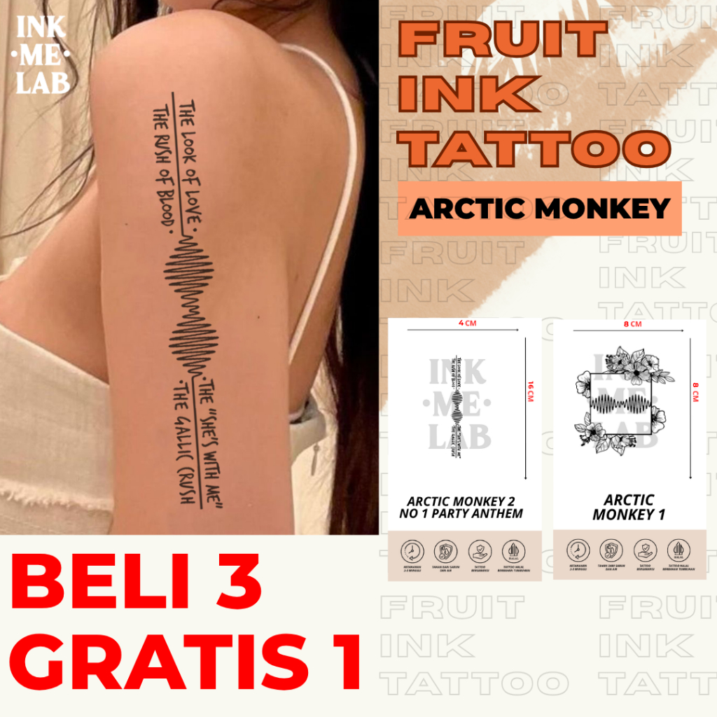 INKMELAB - Arctic Monkey  Fruit Ink Temporary Tattoo desain musik penyanyi band , tato temporer taha