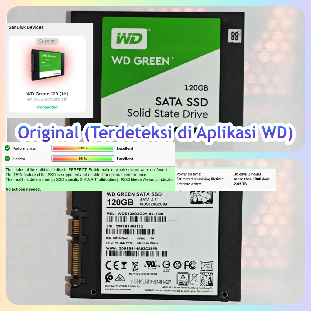 SSD SATA WD Green 120 GB Sentinel 98% 120GB Sandisk Second Bekas SATA Murah 128 SSD Bekas Second Sek