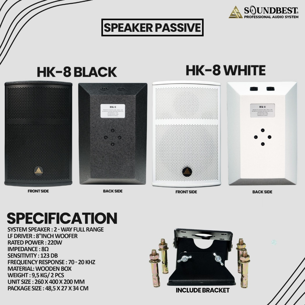 Speaker Pasif Soundbest HK 8 Original Sepasang Speaker 8inch HK8