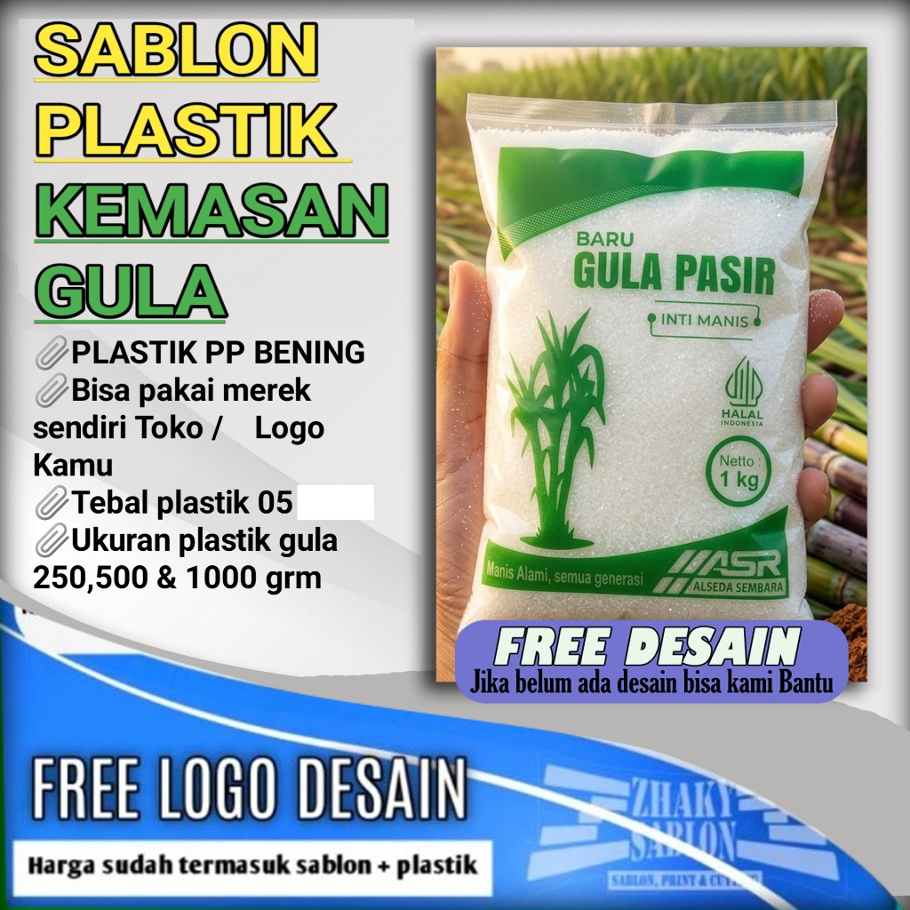 Plastik gula sablon/ Sablon plastik gula pasir / 1 kg