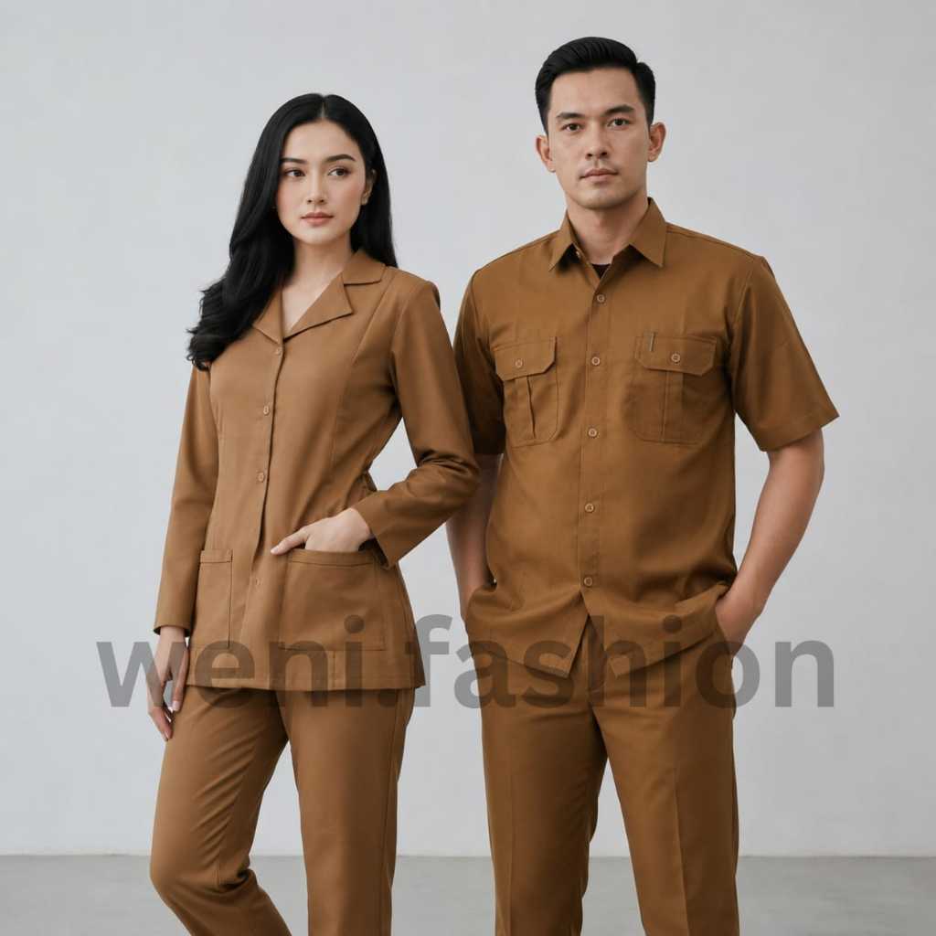 [PREMIUM] Seragam PNS Pemda Pria Khaki Tua Baju ASN Pegawai Negeri/Bahan Semi Wool Adem/Seragam PNS