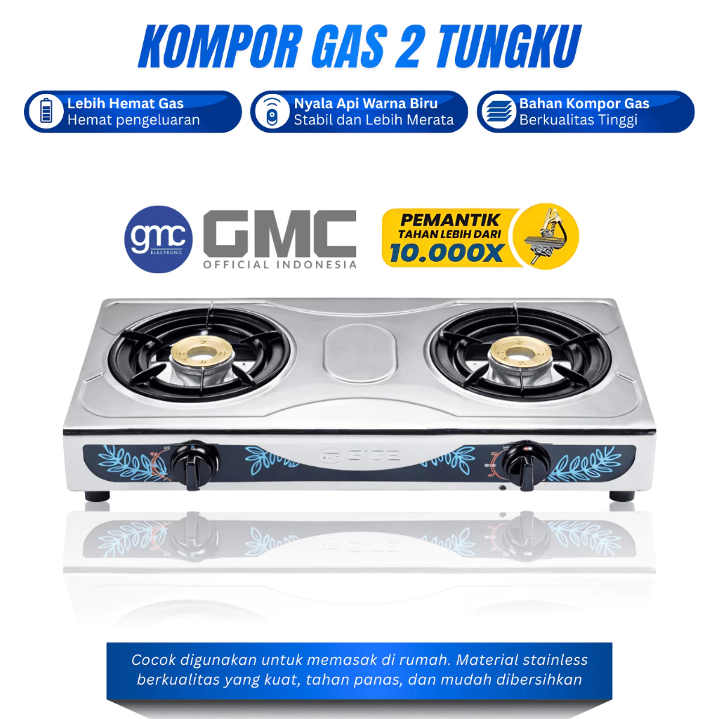 KOMPOR GAS 2 TUNGKU GMC-211 KOMPOR 2 TUNGKU KOMPOR GAS NYALA API BIRU KOMPOR MEJA 2 TUNGKU STAINLESS