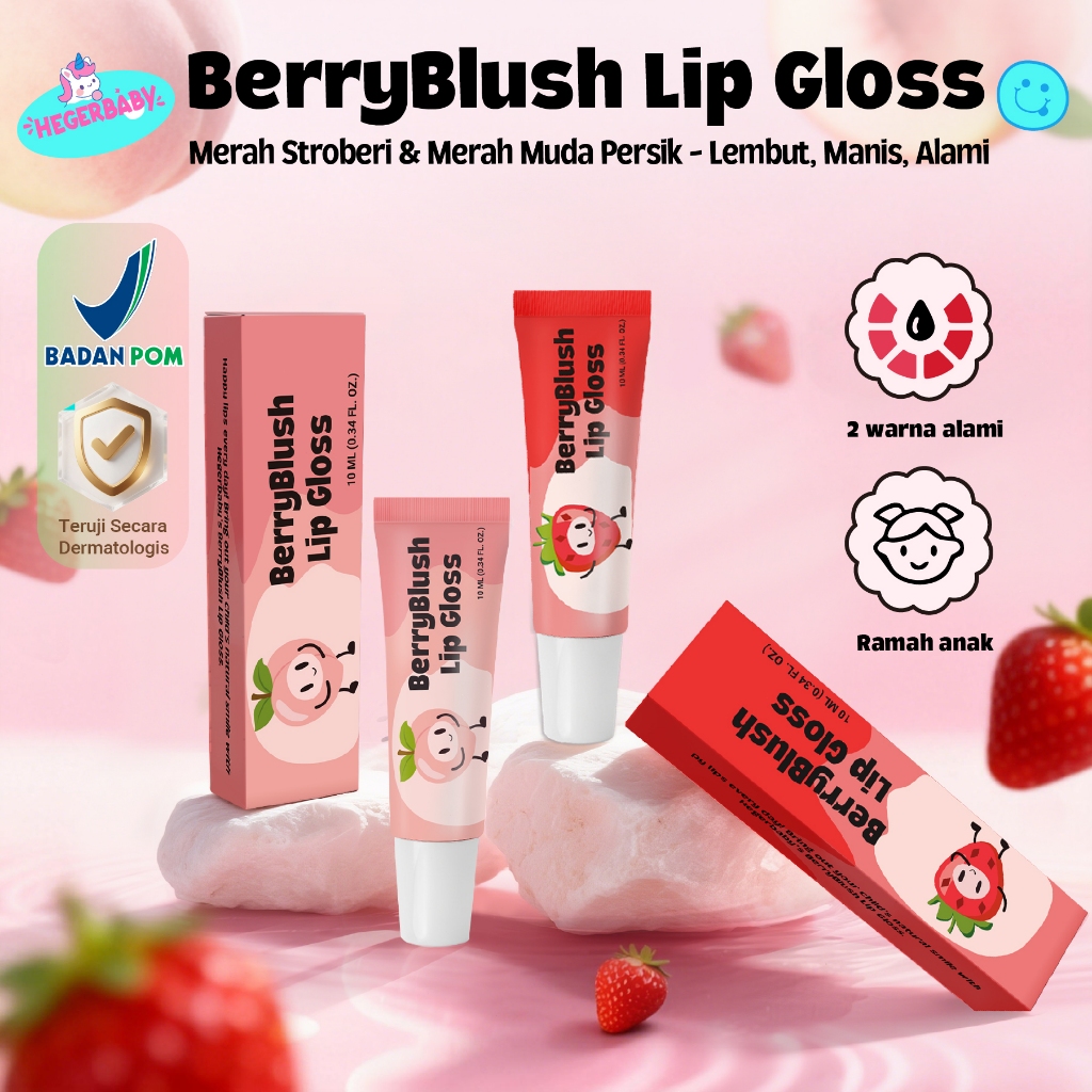 Hegerbaby Berryblush Baby Lip Gloss 10ml - Melembapkan Mudah Diaplikasikan  Aman & Lembput untuk Ana