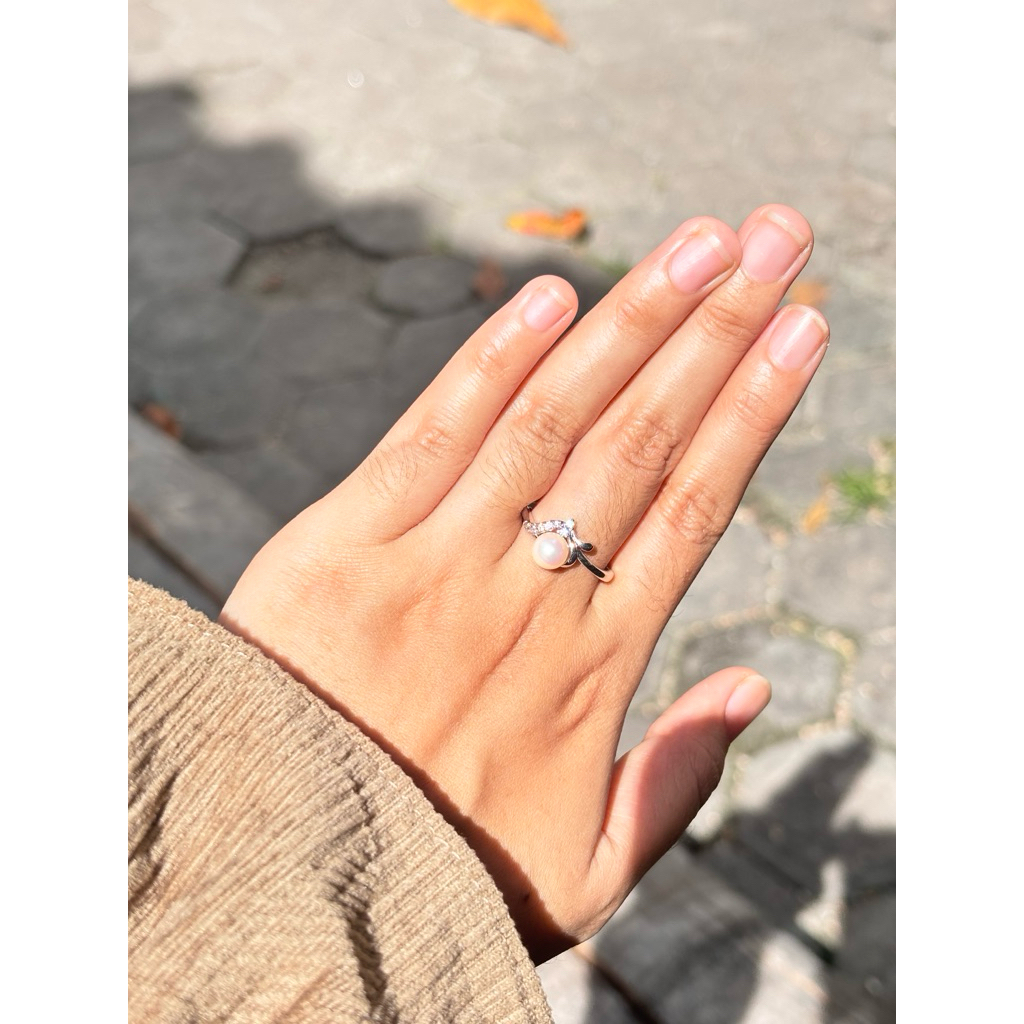 cincin rhodium mutiara laut akoya pink