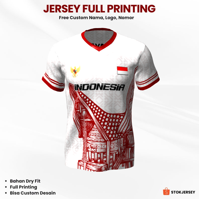 Kaos Jersey Voli Badminton Futsal Full Printing Motif Batik Rumah Adat 413