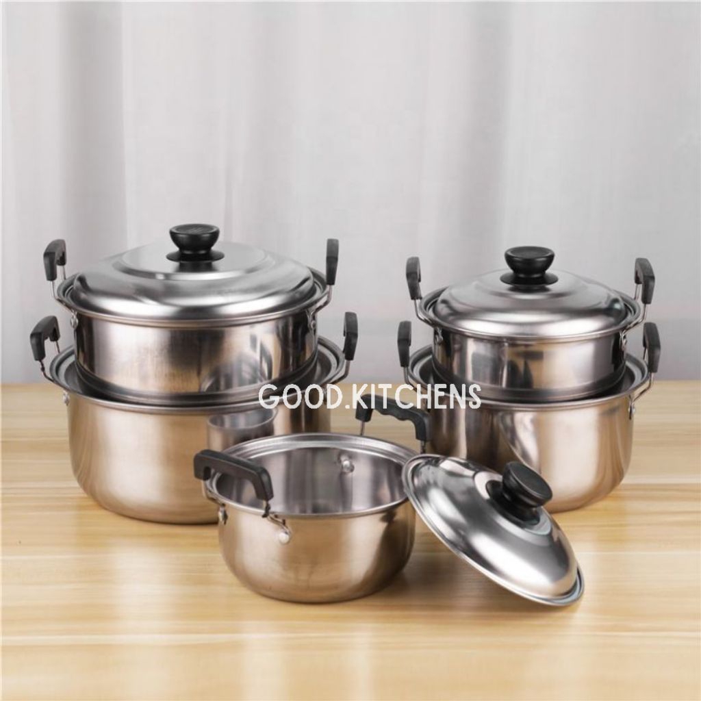 G013 PANCI SET SUSUN 5 LG 555 TUTUP STAINLESS STEEL (TANPA KUKUSAN) PANCI SOP PANCI REBUS