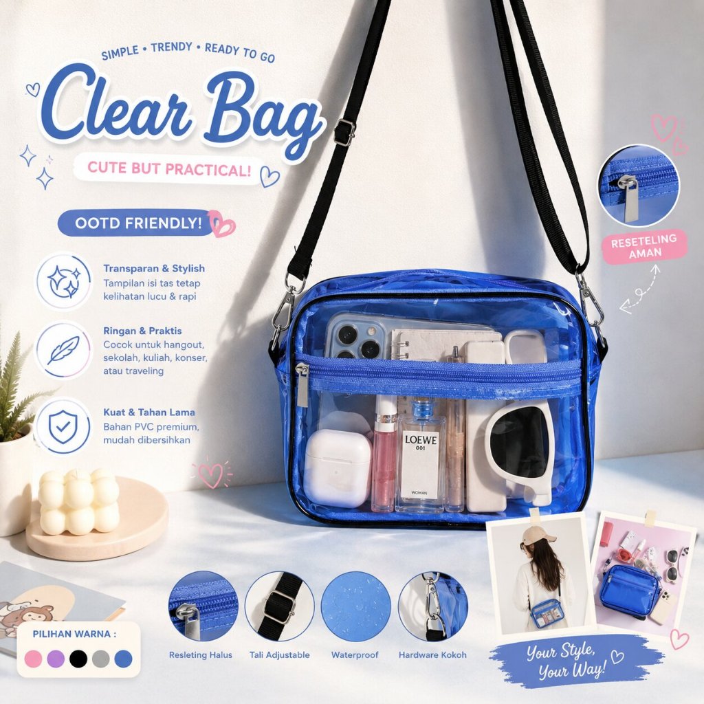 Tas Konser PVC Tas Selempang Mika PVC Wanita Tas konser Slingbag Mika Transparan