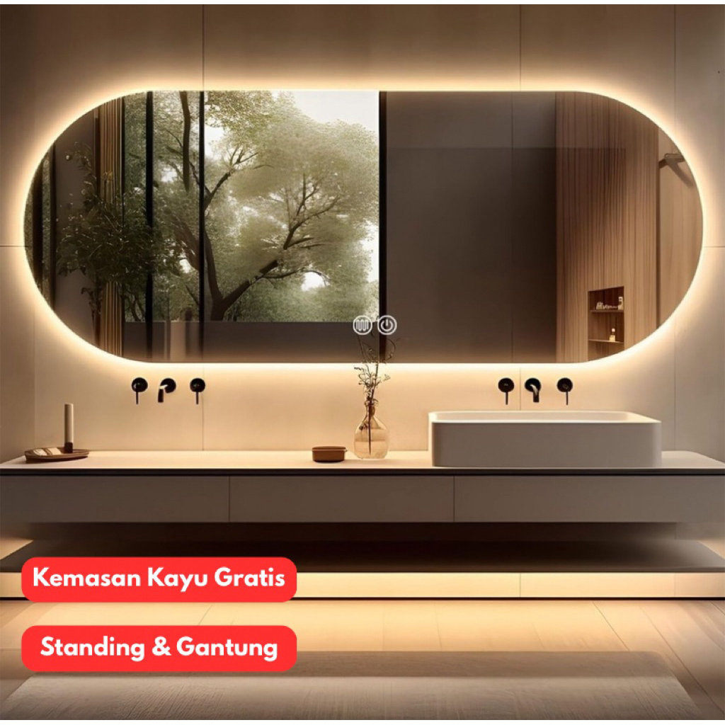 Kaca Cermin Full Body Standing / Dinding Mirror Aesthetic Oval Minimalis LED