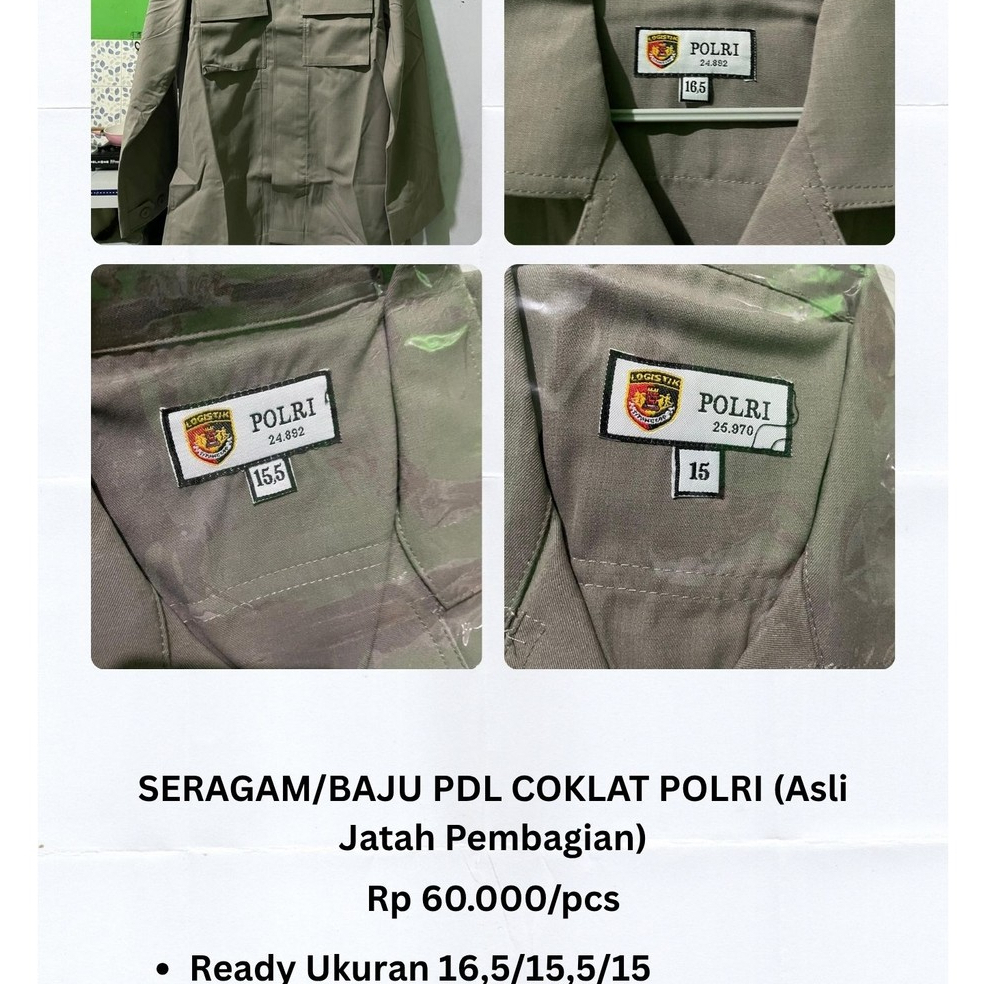 SERAGAM/BAJU PDL COKLAT POLRI (Asli Jatah Pembagian)