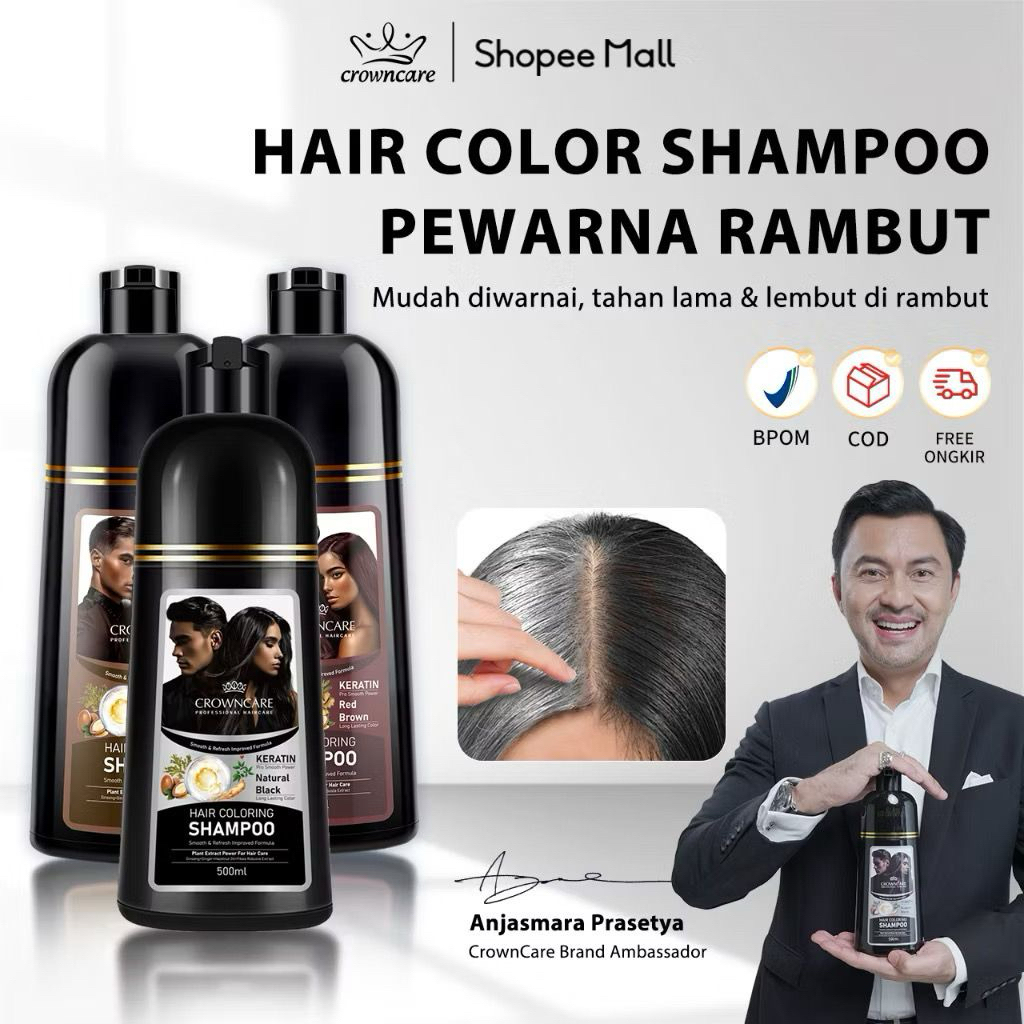 SHAMPOO CrownCare Hair Coloring shampo pewarna Rambut Shampoo uban herbal Tanpa Amonia