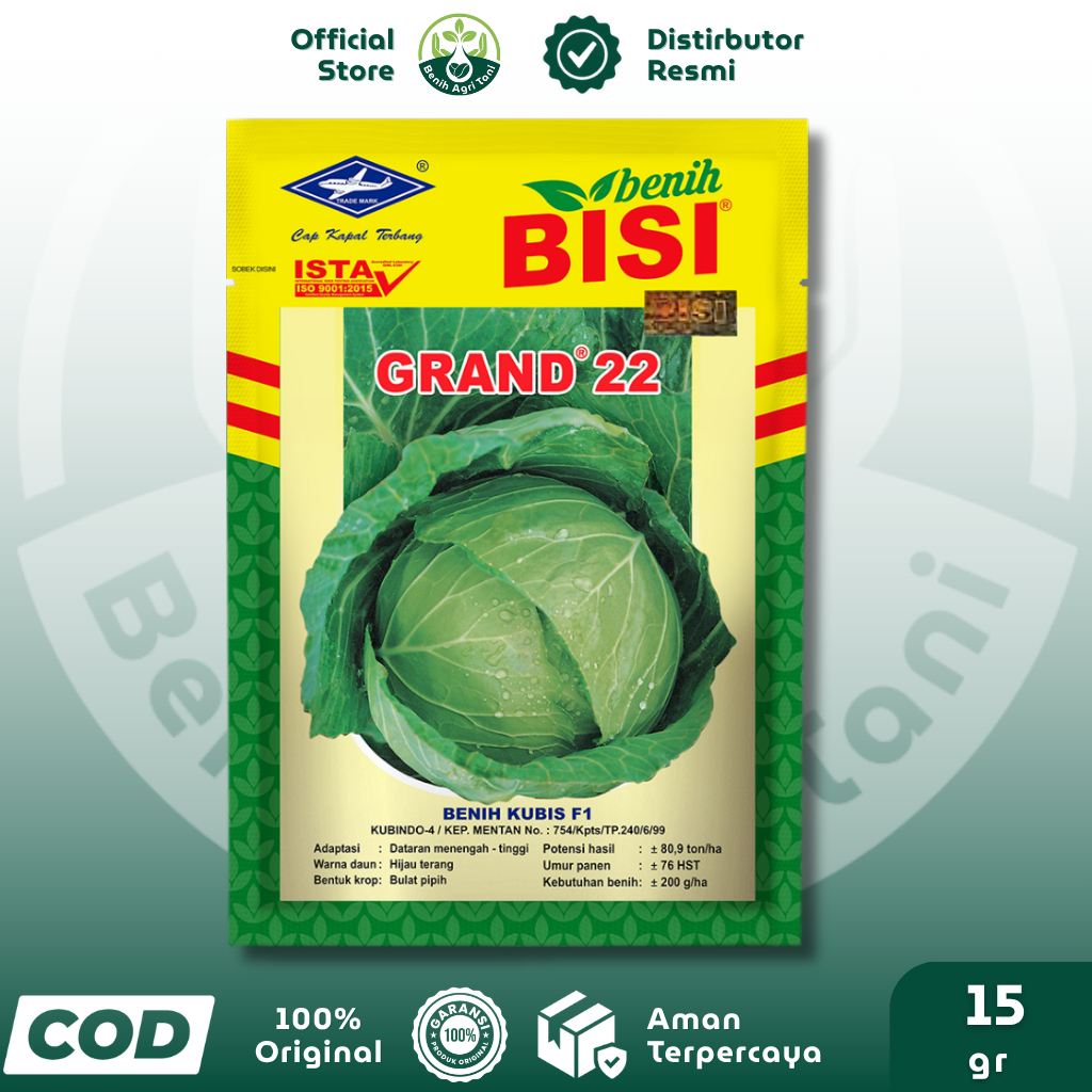 GRAND 22 15 gr Benih Kubis F1 BISI Cap Kapal Terbang