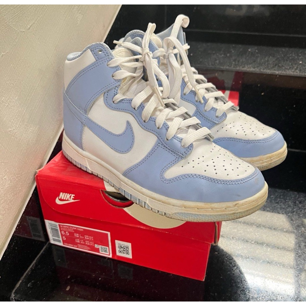 PL (Size 37.5) ORIGINAL (Kick Avenue) Womens Nike Dunk High Aluminum White Blanc Blue