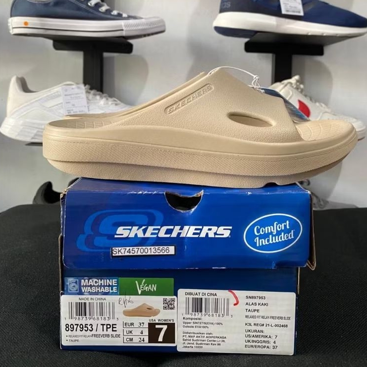Sandal Slide Wanita Skechers Relaxed Fit - Rebounce Taupe