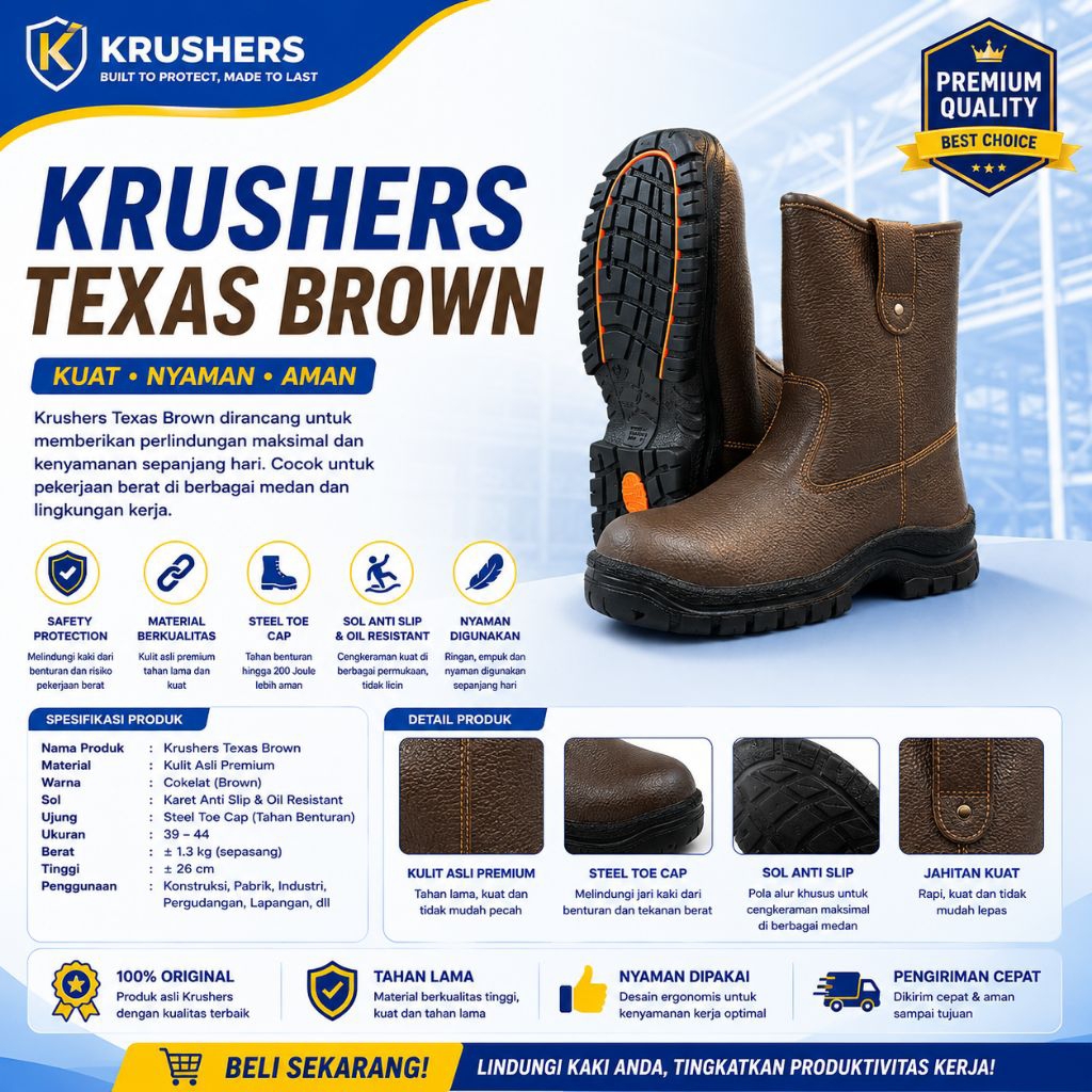 Sepatu Safety Krushers Texas Brown Original / Safety Shoes Krushers