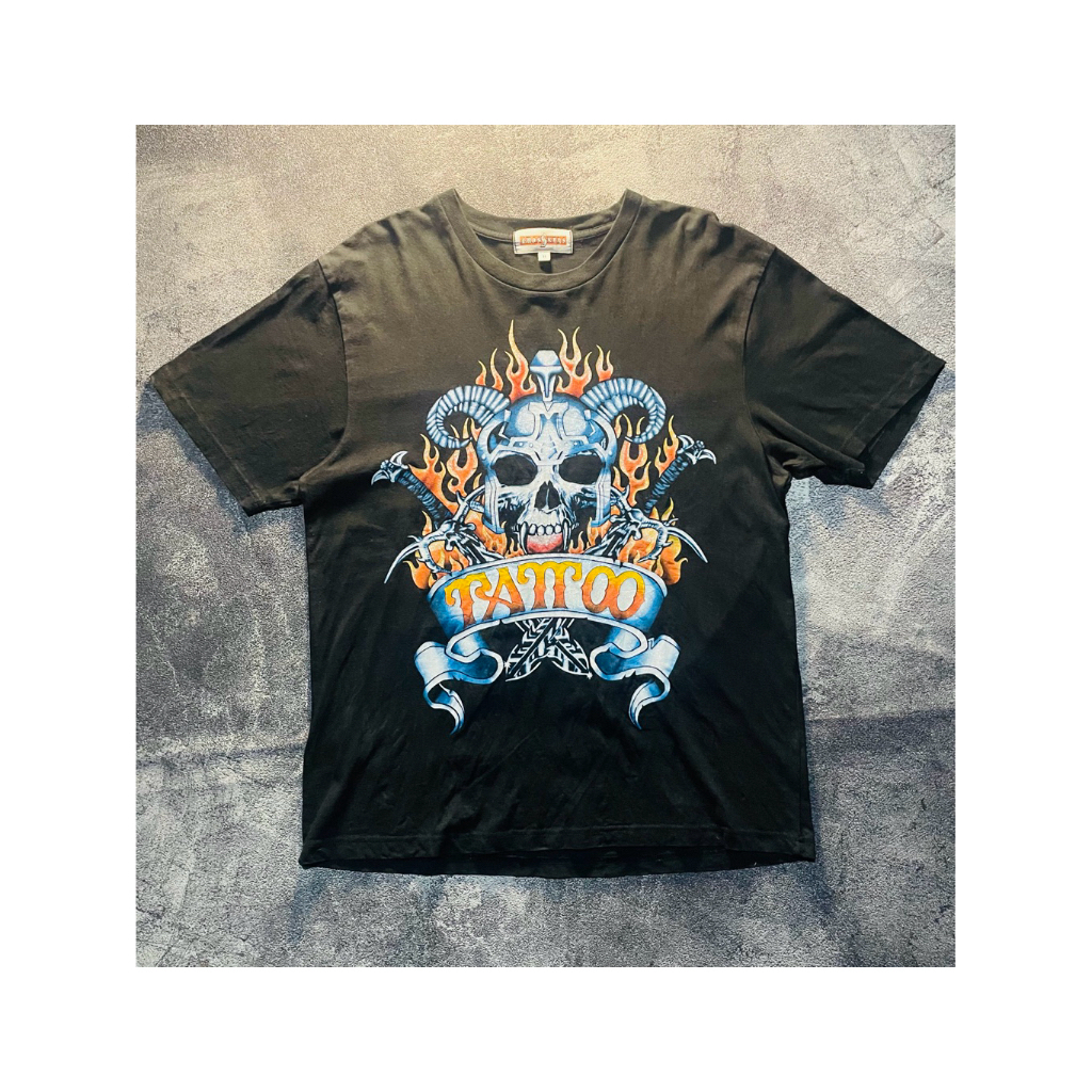 Kaos y2k Art Skull Tattoo On Fire Brand CrossKeys original