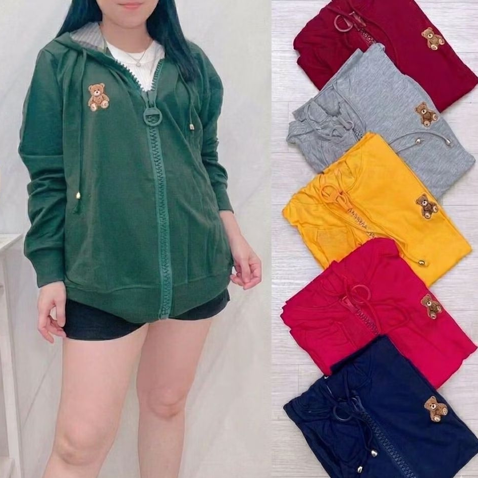 Jaket Logo Bordir Sleting Besar Wanita Jumbo 5XL - Jaket Super Jumbo Bahan Kaos Tebal / Jkshopee