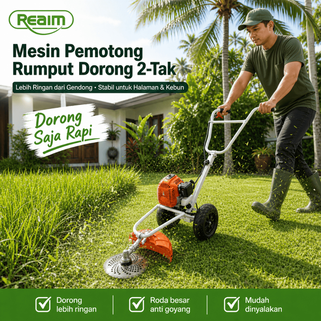 REAIM Mesin Potong Rumput 2TAK 52CC mesin pemotong rumput dorong Arit rumput Pemotong Rumput