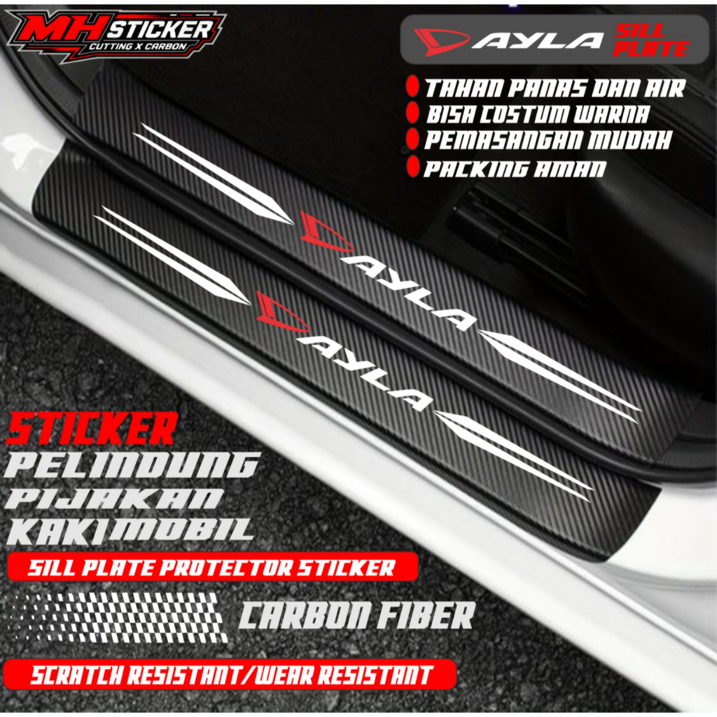 stiker karbon 3D daihatsu ayla stiker pelindung pijakan pintu mobil daihatsu ayla carbon sill plate 