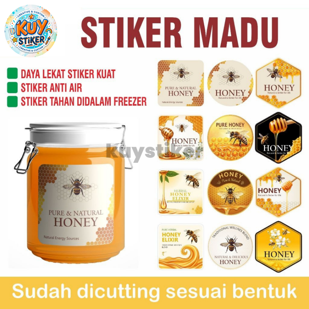 KUY Stiker Madu | Sticker Label Botol Madu Transparan Waterproof Tahan Air Lem Kuat